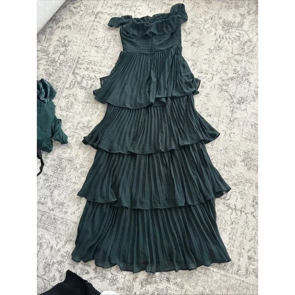 Lulus Always Remarkable Emerald Pleated Off-the-Shoulder Maxi Dress Size Small - Picture 4 of 9